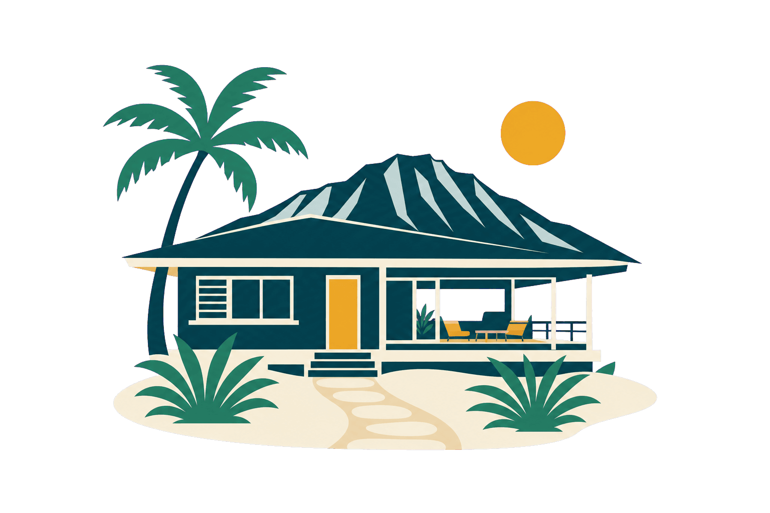 Illustration of a Hawaiian home by the coast